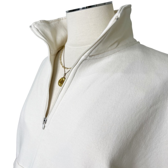 New WEWOREWHAT Women’s Oversized Cropped Cotton Blend 1/4 Zip Sweatshirt Cream S - Picture 4 of 13